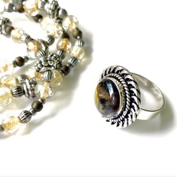 Tigers Eye Gemstone Ring Silver Size 6 - Picture 4 of 13